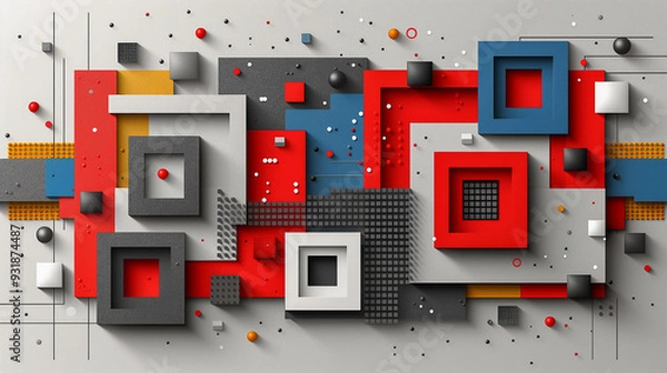 Fototapeta Abstract geometric composition with bold colors and 3D shapes..