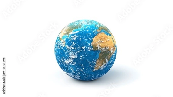 Fototapeta Earth Globe 3D Render: A 3D render of the Earth globe, isolated on a white background, highlighting the globe�s detail and form.