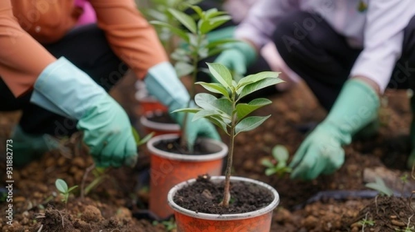 Fototapeta Tree Planting for Malaysia Day, community members unite to plant trees, celebrating national pride, environmental stewardship, and collective commitment to a greener future