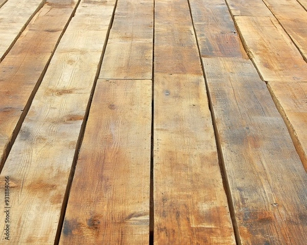 Fototapeta A Low Angle Perspective of Weathered Wooden Planks Creating a Textured and Rustic Background