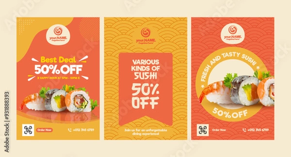 Obraz Vertical banners template for sushi restaurant