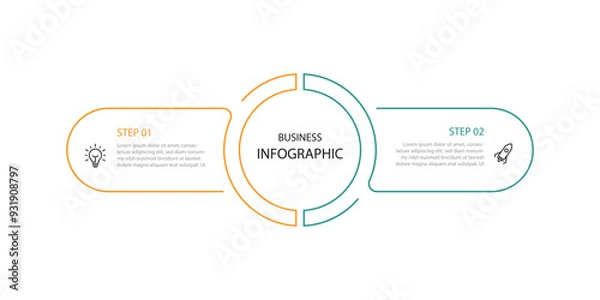 Fototapeta 2 step line connected infographic template vector with icons can be used for workflow, business information, presentation, data visualization and web graphic design 
