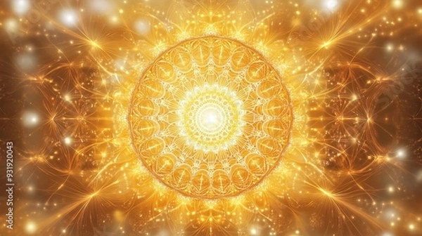 Fototapeta Golden Mandala A Cosmic Dance of Light and Form Glowing with Divine Radiance Fractal Art
