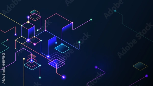 Fototapeta Digital geometric tech line pattern elements abstract background