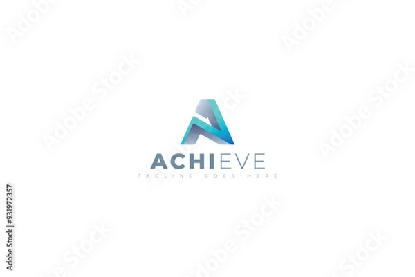 Obraz A letter 3d vector blue colour gradient unique logo 