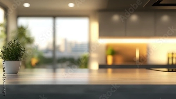 Fototapeta Abstract background of a modern kitchen interior with a blurred focus
