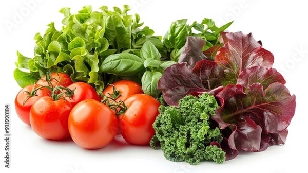 Fototapeta Fresh Salad with Tomatoes, Lettuce, and Basil