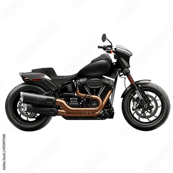Fototapeta A dynamic side view of a contemporary black motorcycle, isolated on a transparent background 