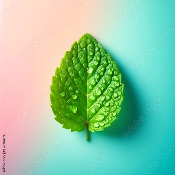 Obraz Beautiful green leaf with drops of water