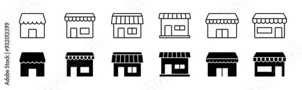 Fototapeta Store icon set. Line and glyph store shop vector. Outline marketplace building