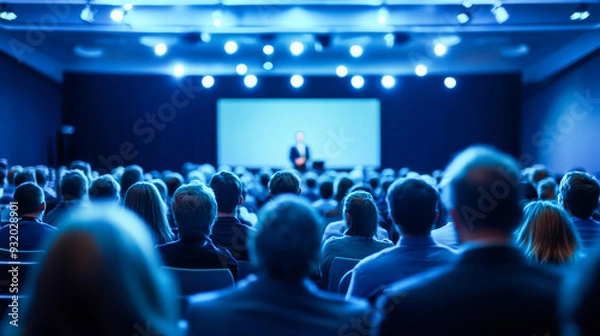 Fototapeta Business conference with audience and presentation on stage