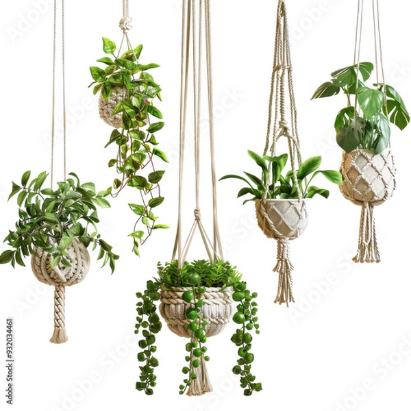 Obraz Boho Macrame Plant Hangers Isolated On Transparent Background