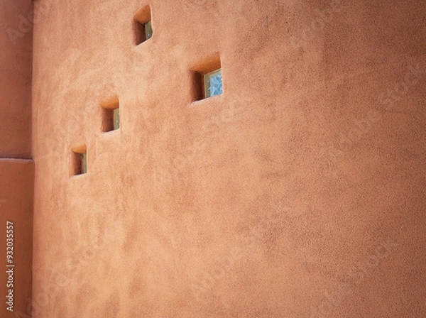 Obraz Section of a stucco building with four small windows, southwest architecture