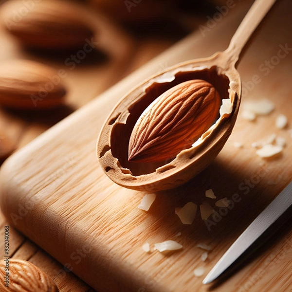 Fototapeta Deliciously rustic A wooden bowl filled with fresh almond