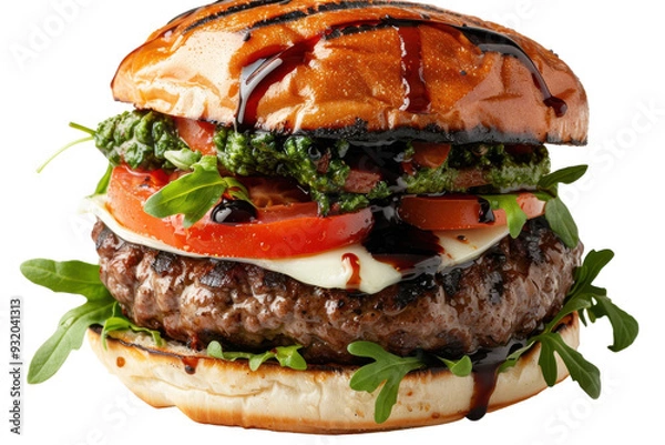 Obraz Fresh Mozzarella Caprese Beef Burger Isolated On Transparent Background