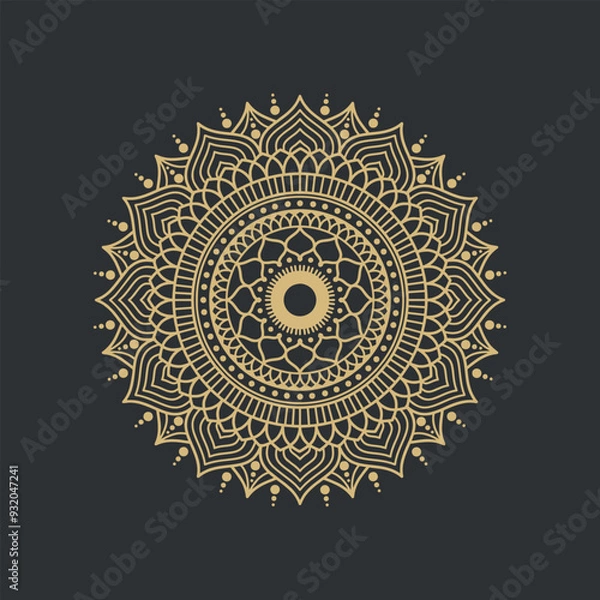 Fototapeta Abstract mandala pattern, Geometric shape, Unusual flower shape, golden color mandala design, Flower mandala, black and white mandala, pattern Vector illustration Islam, coloring book page, 