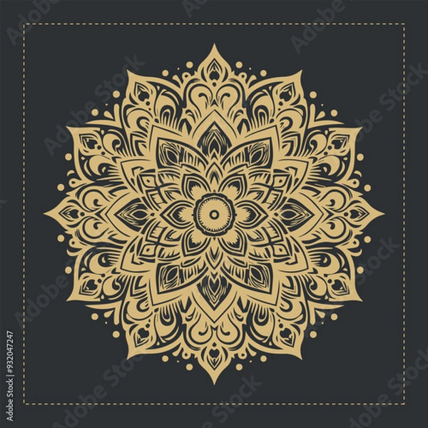 Fototapeta Abstract mandala pattern, Geometric shape, Unusual flower shape, golden color mandala design, Flower mandala, black and white mandala, pattern Vector illustration Islam, coloring book page, 