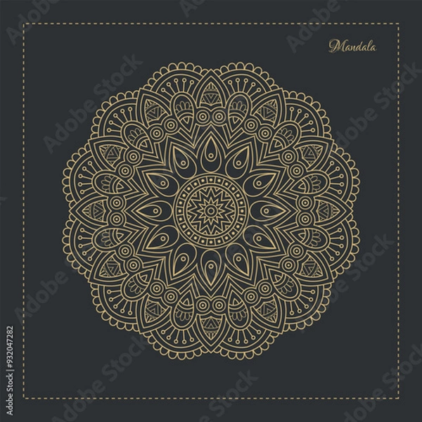 Fototapeta Abstract mandala pattern, Geometric shape, Unusual flower shape, golden color mandala design, Flower mandala, black and white mandala, pattern Vector illustration Islam, coloring book page, 