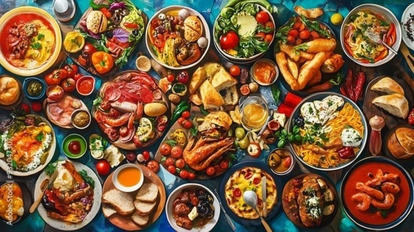 Fototapeta Culinary Diversity: Global Harmony on a Shared Table