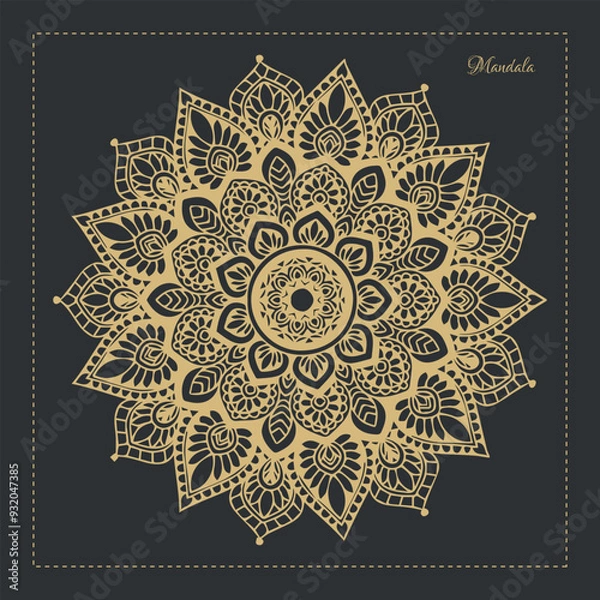 Fototapeta Abstract mandala pattern, Geometric shape, Unusual flower shape, golden color mandala design, Flower mandala, black and white mandala, pattern Vector illustration Islam, coloring book page, 