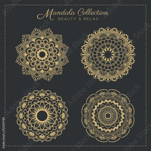 Fototapeta Abstract mandala pattern, Geometric shape, Unusual flower shape, golden color mandala design, Flower mandala, black and white mandala, pattern Vector illustration Islam, coloring book page, 
