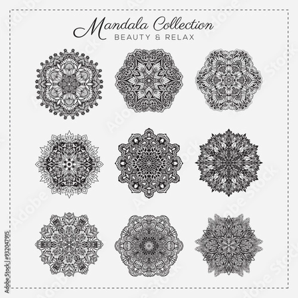 Fototapeta Abstract mandala pattern, Geometric shape, Unusual flower shape, golden color mandala design, Flower mandala, black and white mandala, pattern Vector illustration Islam, coloring book page,