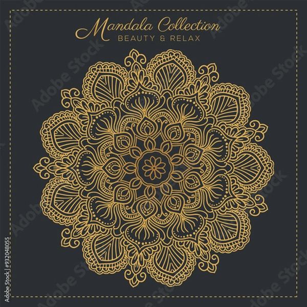 Fototapeta Abstract mandala pattern, Geometric shape, Unusual flower shape, golden color mandala design, Flower mandala, black and white mandala, pattern Vector illustration Islam, coloring book page, 