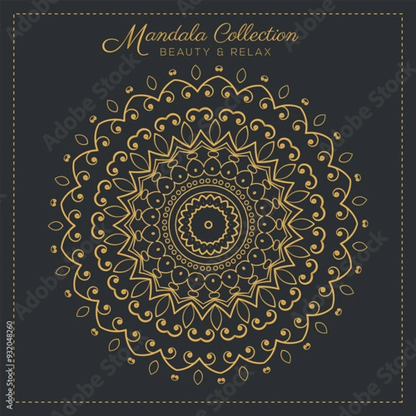 Fototapeta Abstract mandala pattern, Geometric shape, Unusual flower shape, golden color mandala design, Flower mandala, black and white mandala, pattern Vector illustration Islam, coloring book page, 