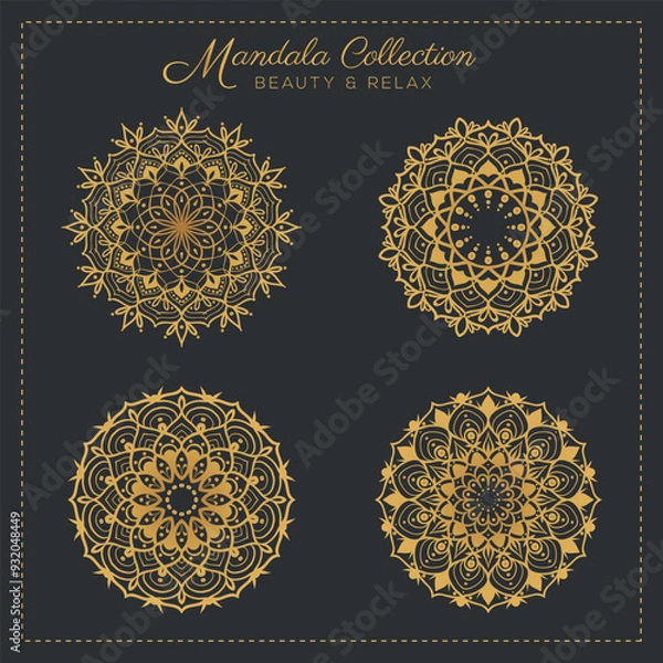 Fototapeta Abstract mandala pattern, Geometric shape, Unusual flower shape, golden color mandala design, Flower mandala, black and white mandala, pattern Vector illustration Islam, coloring book page, 