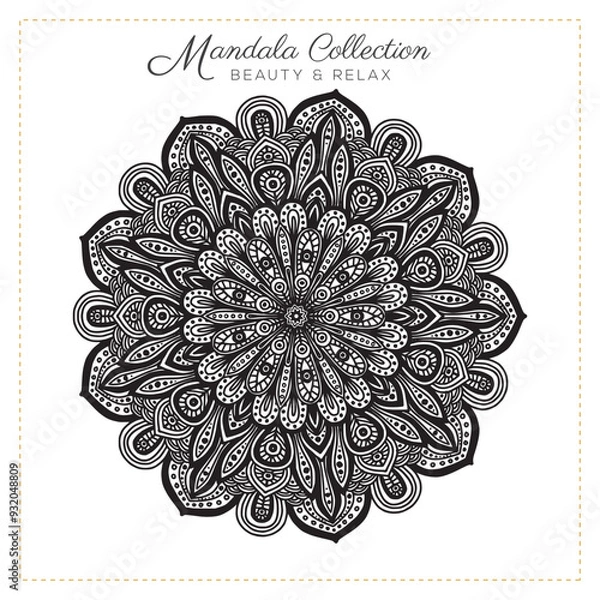 Fototapeta Abstract mandala pattern, Geometric shape, Unusual flower shape, golden color mandala design, Flower mandala, black and white mandala, pattern Vector illustration Islam, coloring book page,