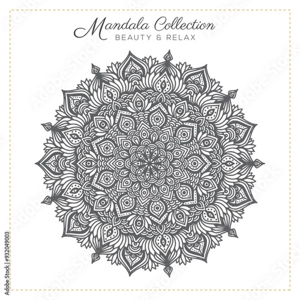 Fototapeta Abstract mandala pattern, Geometric shape, Unusual flower shape, golden color mandala design, Flower mandala, black and white mandala, pattern Vector illustration Islam, coloring book page,