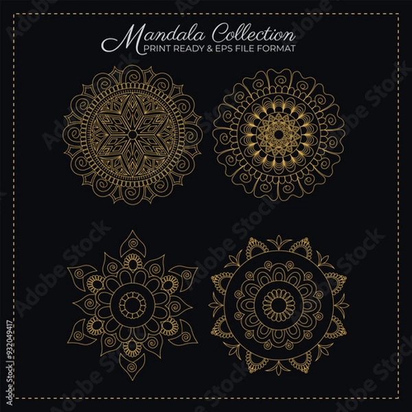 Fototapeta Abstract mandala pattern, Geometric shape, Unusual flower shape, golden color mandala design, Flower mandala, black and white mandala, pattern Vector illustration Islam, coloring book page, 
