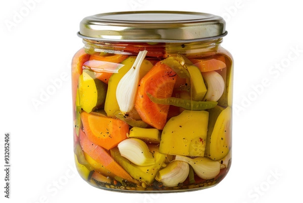 Obraz Savory Garlic and Carrot Pickle Mix Isolated On Transparent Background