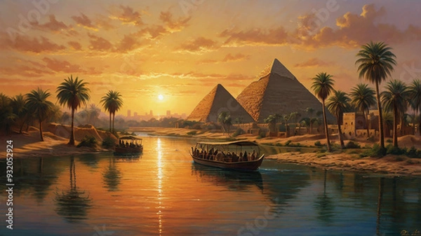 Obraz A breathtaking landscape of ancient Egypt with pyramid ai photo