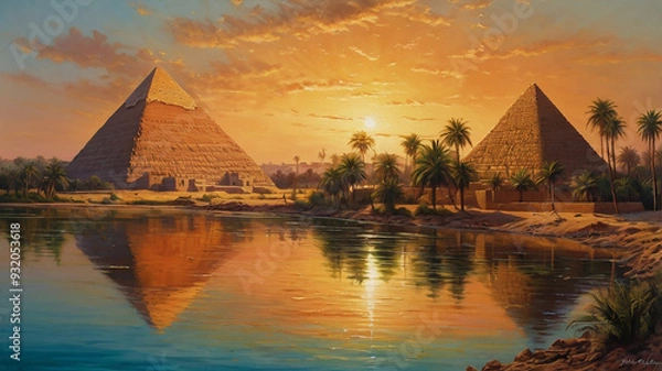 Obraz A breathtaking landscape of ancient Egypt with pyramid ai photo
