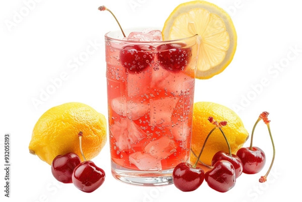 Obraz Refreshing Cherry Citrus Drink Isolated On Transparent Background
