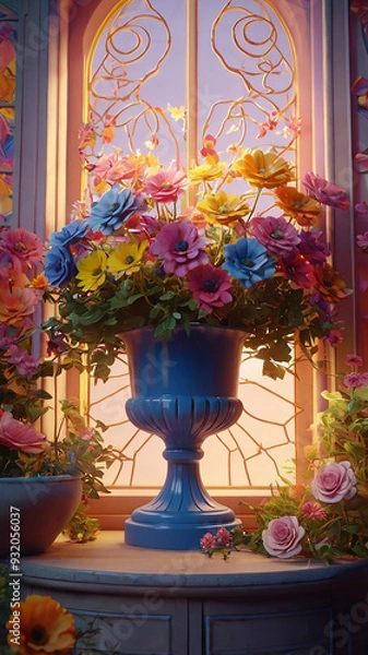 Obraz A vibrant 3D render of a multiflower pot arrangement ai photo