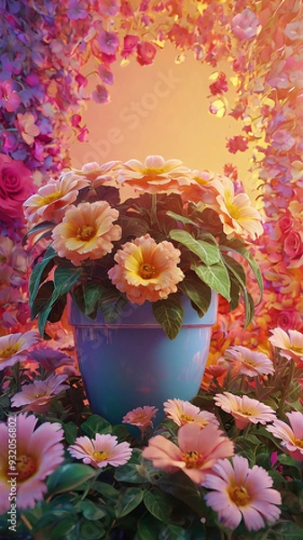 Obraz A vibrant 3D render of a multiflower pot arrangement ai photo