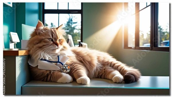 Obraz the cute doctor cat at the Reception Desk ai photo