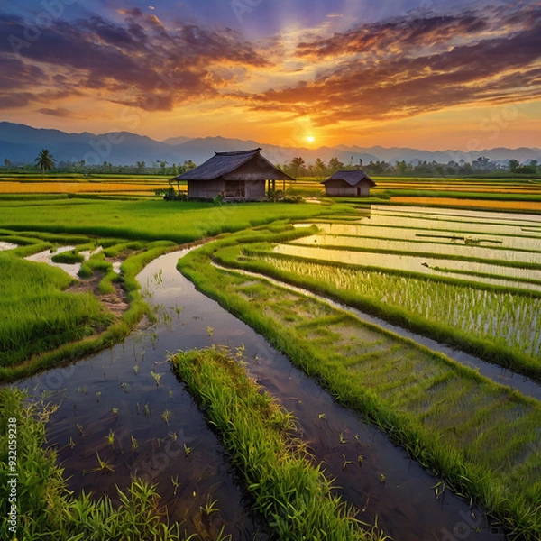 Obraz Vibrant oil on canvas capturing the warm hues of a sun ai photo