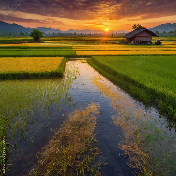 Obraz Vibrant oil on canvas capturing the warm hues of a sun ai photo