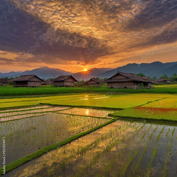 Obraz Vibrant oil on canvas capturing the warm hues of a sun ai photo