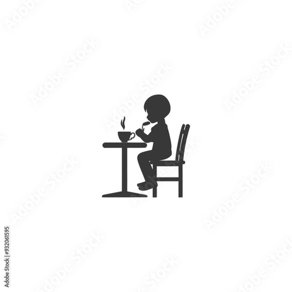 Obraz Silhouette of a Person Sitting at a Table Drinking from a Cup