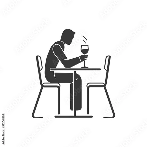 Obraz Silhouette of a Person Sitting at a Table with a Glass of Wine