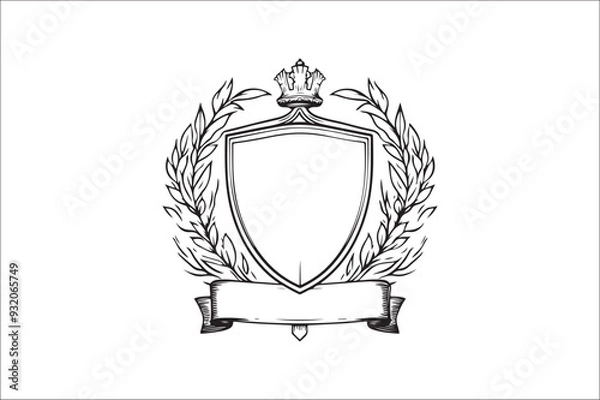 Fototapeta 
Crown headed Shield silhouette.  Heraldic emblem crest shield with crown on white background.