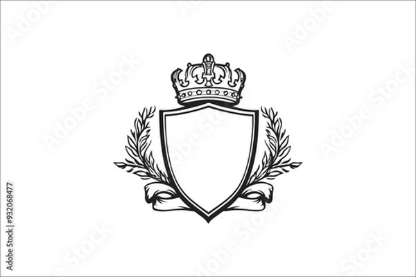 Fototapeta 
Crown headed Shield silhouette.  Heraldic emblem crest shield with crown on white background.