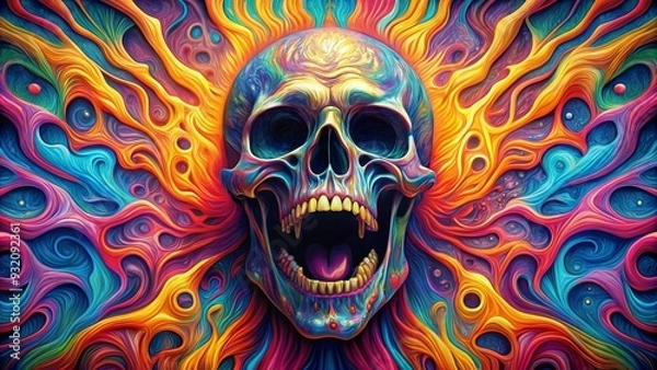 Fototapeta Abstract Skull in Psychedelic Flames, skull , abstract , psychedelic , surreal
