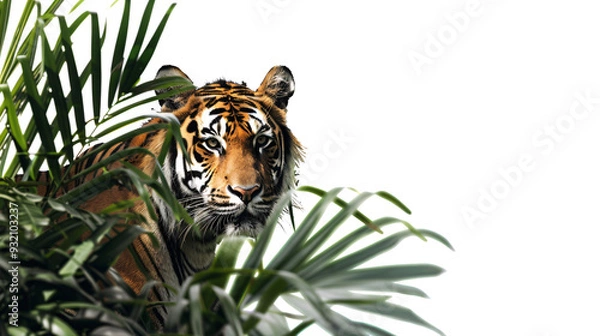Obraz tiger; emerging; jungle; shadows; white; background; clipping;