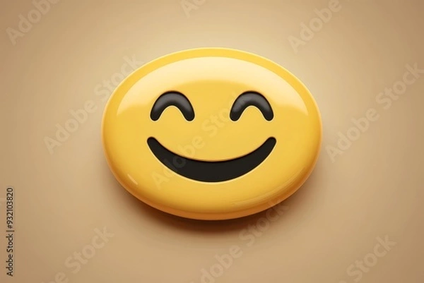 Fototapeta Simple and cheerful yellow smiley face on a soft beige background embodying the warmth and positivity associated with health and wellness