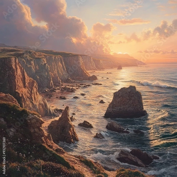 Fototapeta Ocean Waves Crashing on Rocks
